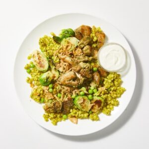 Sabzi Rubbed Chicken over Pearl Couscous Risotto